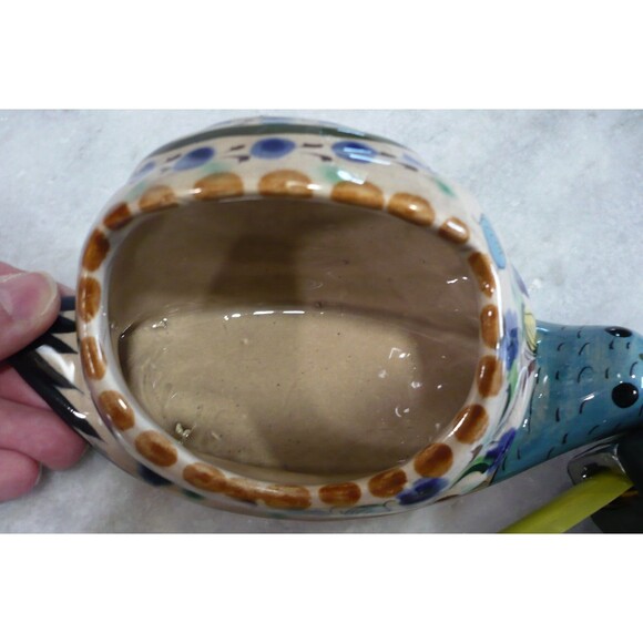 Vtg Tonala Mexico Snail Pottery Hand Painted Signed Planter Sponge Keeper Blue - Picture 10 of 16
